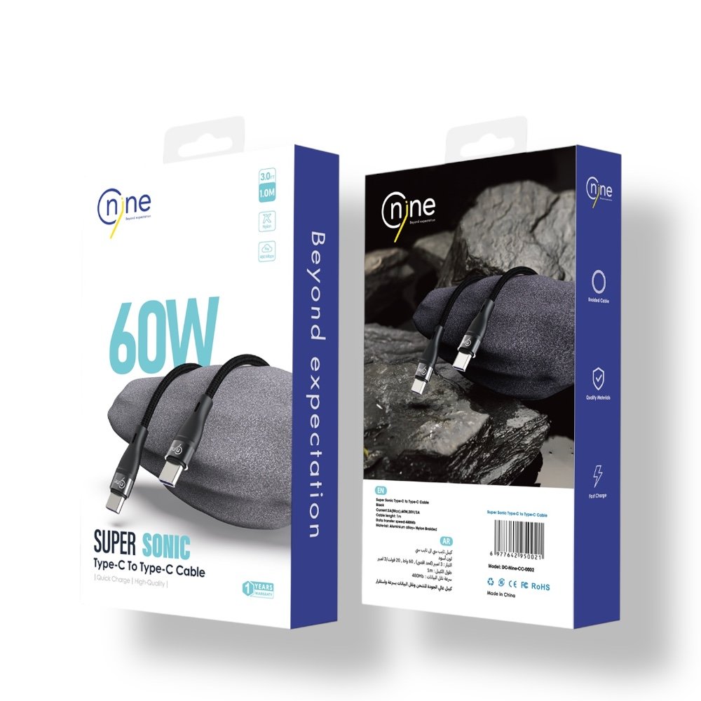 كابل شحن سريع Type-c إلي Type-c من ناين - Nine Type-c to Type-c Fast Charging Cable